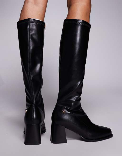 Simmi London Cole Wide Fit block heeled knee boots in black
