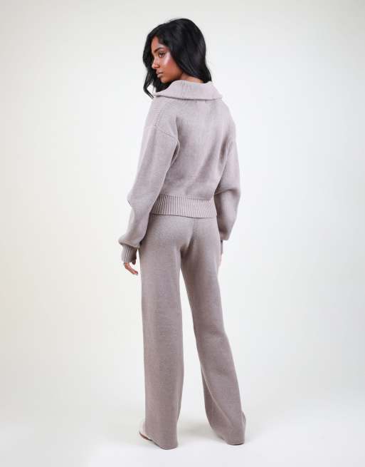 Simmi London Collared knit zip up sweater in mocha, 4 of 4