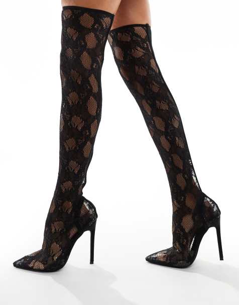 Simmi London Conny over the knee lace boots in black - view 1
