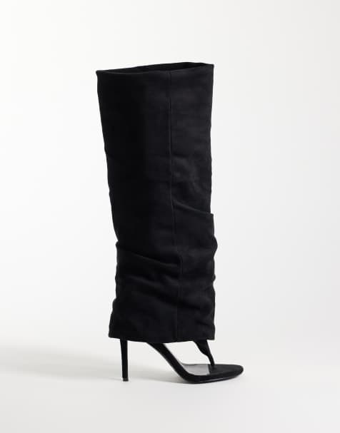 Simmi London Conon ruched foldover knee boots in black suedette - view 1