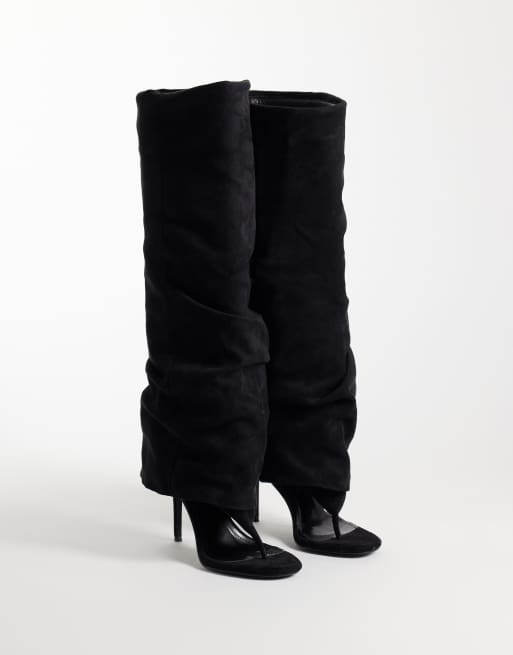 Simmi London Conon ruched foldover knee boots in black suedette, 2 of 4