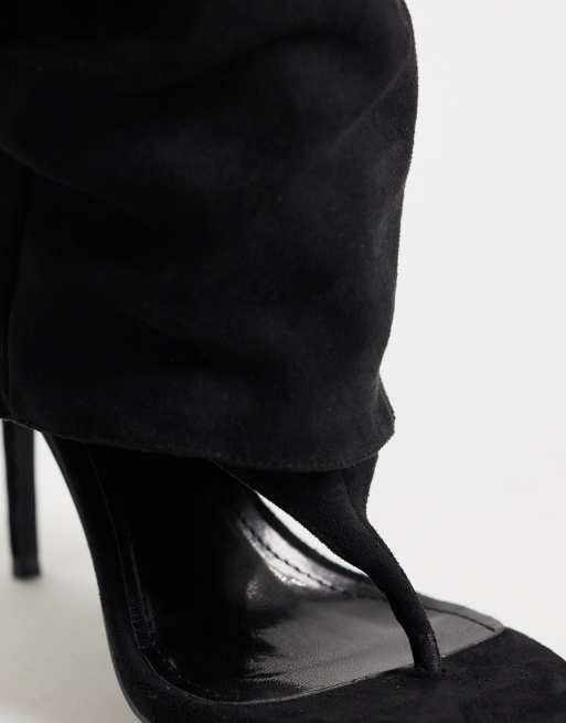 Simmi London Conon ruched foldover knee boots in black suedette, 3 of 4