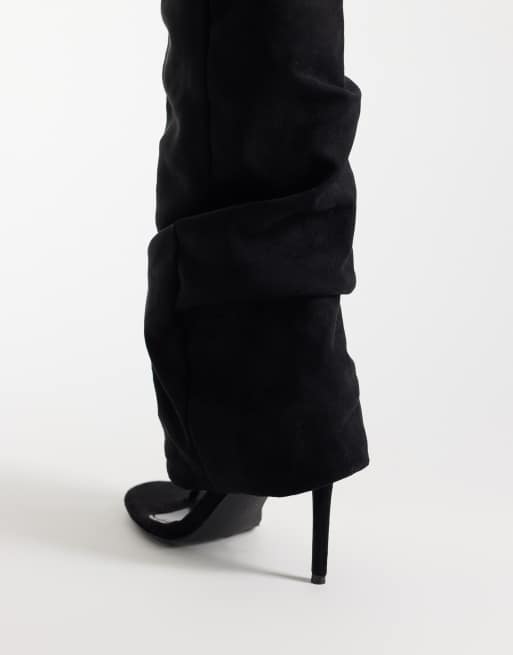 Simmi London Conon ruched foldover knee boots in black suedette, 4 of 4