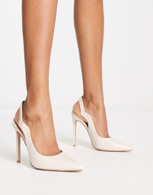 Simmi London Corale heeled slingbacks in stone patent | ASOS