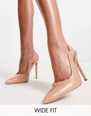 Simmi London - Corale - Slingbacks met hak en brede pasvorm in beige lakleer 