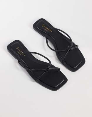 SIMMI London - Cosmina - Flache Sandalen in Schwarz mit Zierknoten