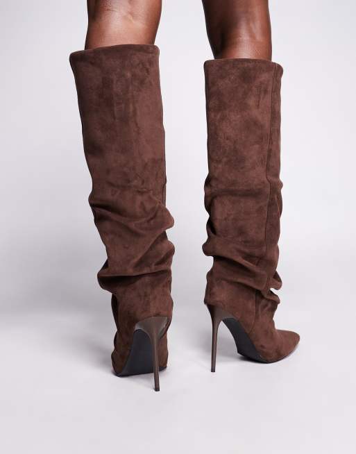 SIMMI London - Cotton - Bottes froncées à talon aiguille - Daim espresso, 3 de 4