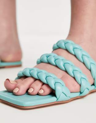 Simmi Shoes Simmi London Cressida Plaited Strap Flat Sandals In Blue
