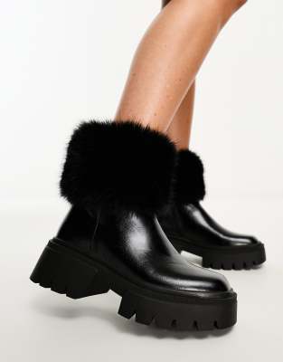 Simmi Shoes Simmi London Cristiano Fur Trim Ankle Boots In Black