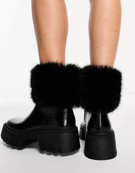 Simmi London Cristiano fur trim ankle boots in black | ASOS