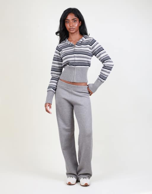 Simmi London Cropped stripe knit zip hoodie in grey, 2 of 4