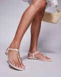 [SIMMI Shoes] Simmi London Crya embellished strap thong sandals in white 36 WHITE