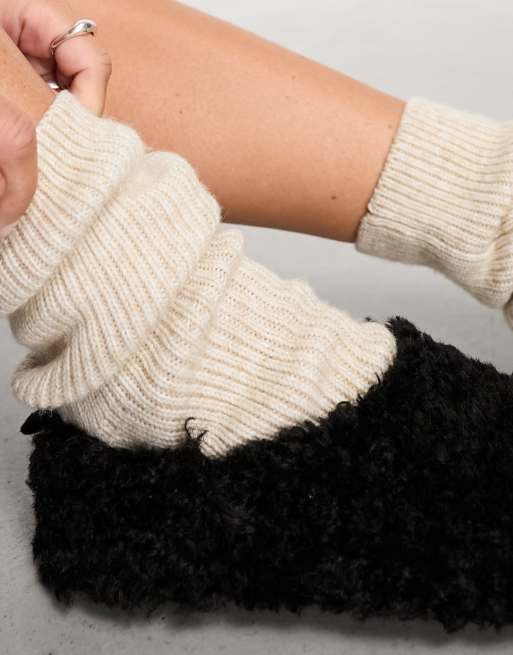 1 Pair Women's Winter Fingerless Knitted Gloves With Arm Warmers & Furry  Edges