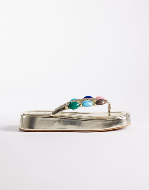 Simmi London - Daisy - Infradito flatform color oro con pietre