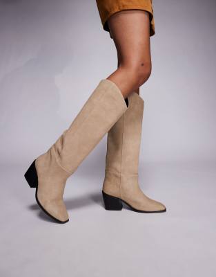 SIMMI London - Dallas - Santiags en imitation daim - Taupe-Neutre 37