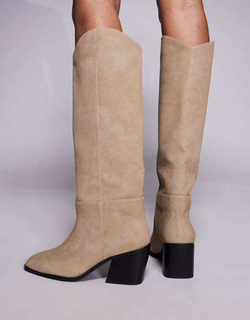 Simmi London Dallas western boots in stone faux suede