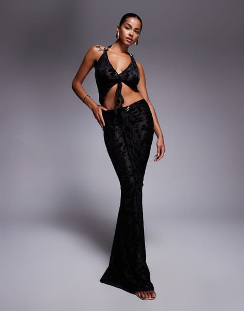 Simmi London Daphne black devore maxi skirt in black - view 1