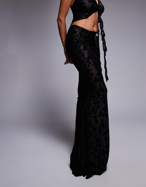 Simmi London Daphne black devore maxi skirt in black, 2 of 4