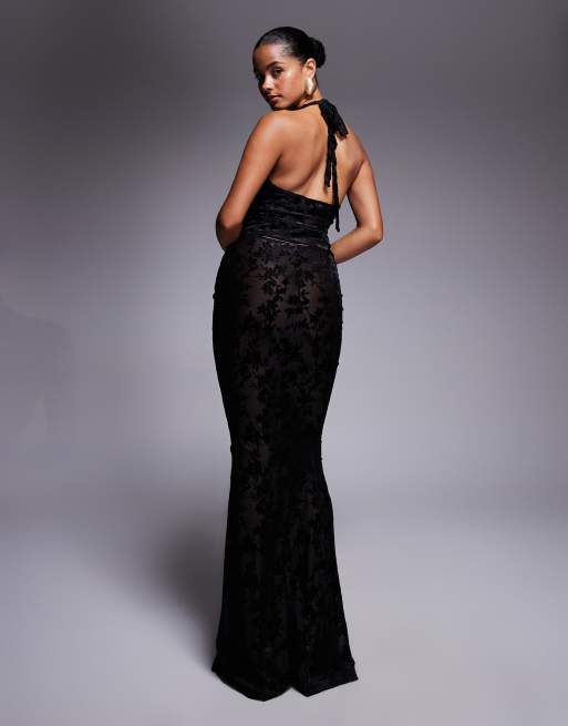 Simmi London Daphne black devore maxi skirt in black, 4 of 4