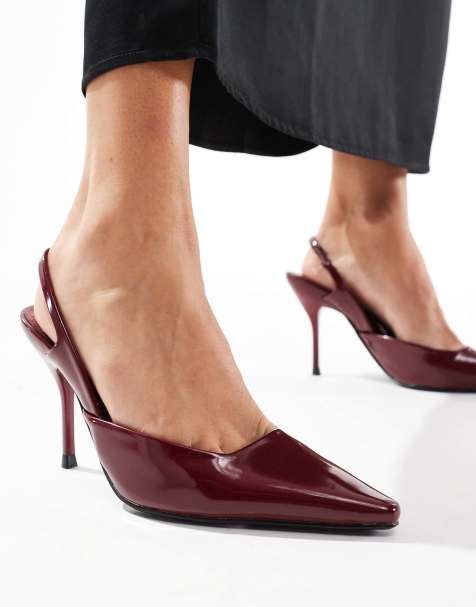 Simmi London – Darcia – Bordowe buty na obcasie z noskami w szpic i paskami za piętą - view 1
