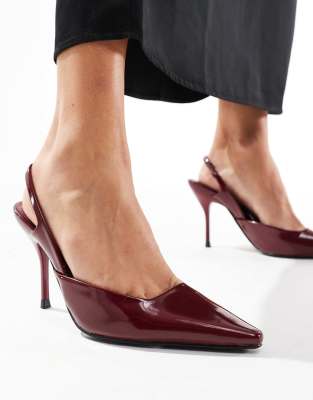 Simmi London Darcia pointed slingback heeled shoes in burgundy-Red