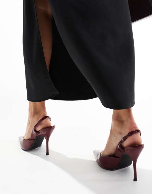 Simmi London Darcia pointed slingback heeled shoes in burgundy ASOS