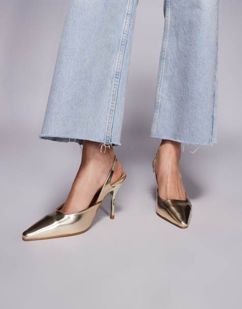 Simmi London Darcia pointed slingback heeled shoes in gold metallic PU - view 1