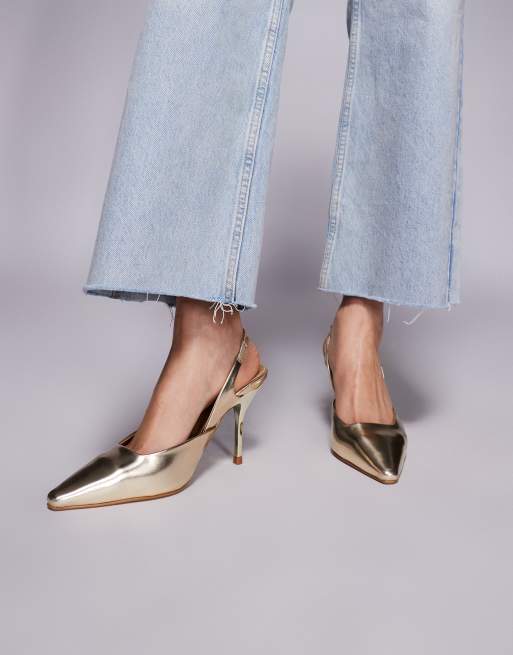 SIMMI London – Darcia – Złote metaliczne buty na obcasie z noskiem w szpic i paskiem za piętą