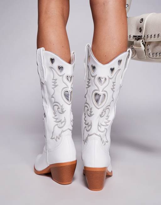 Simmi London Declan cowboy boots in white with silver embroidery , 3 of 4