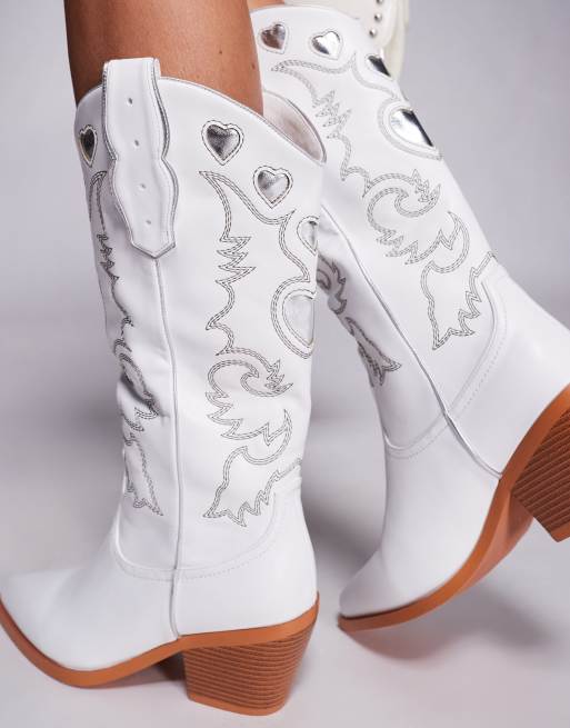 Simmi London Declan cowboy boots in white with silver embroidery , 4 of 4