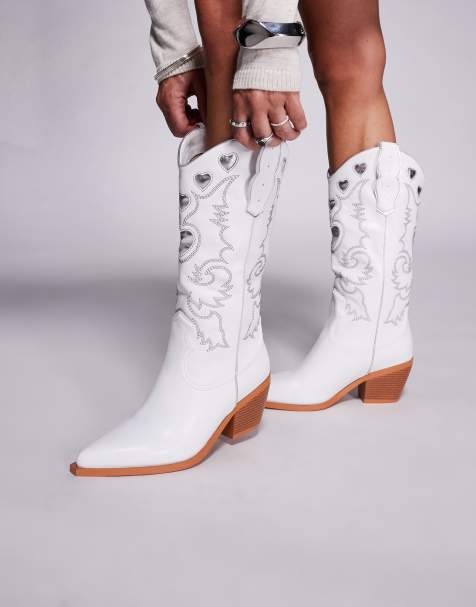 Simmi London Declan cowboy boots with white and silver embroidery  - view 1