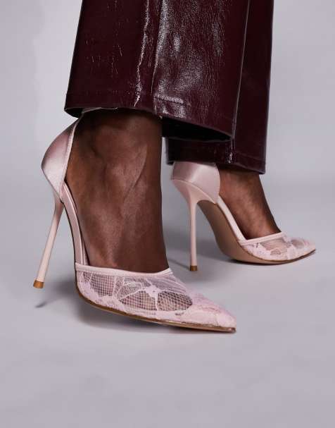 SIMMI London – Deena – Różowe koronkowe buty na obcasach - view 1