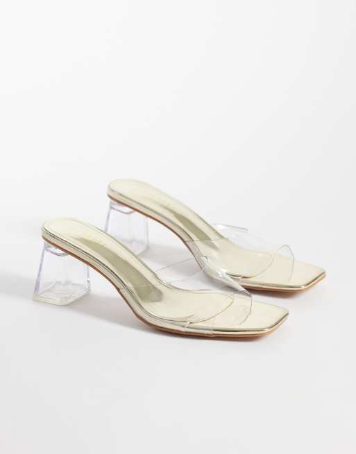 Simmi London - Deena - Sandali con tacco largo trasparenti e oro a pianta larga, 2 di 4
