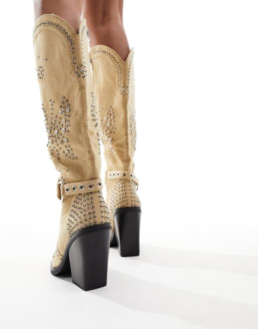 Simmi London Delano butterfly embellished western boot in taupe micro, 4 of 4