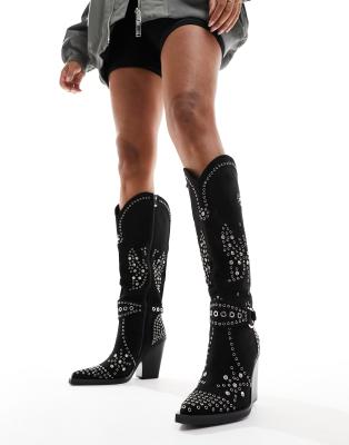 Raid Brayden stiletto knee boots in champagne metallic