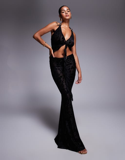 Simmi London Delilah black devore ruffle top in black, 2 of 4