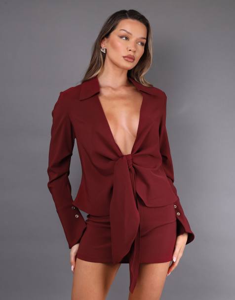 Simmi London Delphine tailored mini skirt in burgundy - view 1