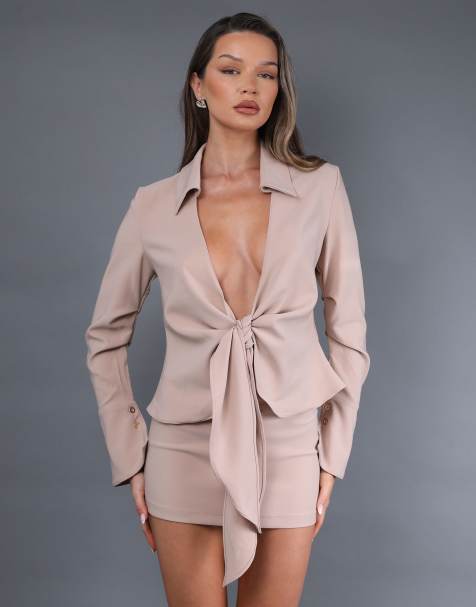 Simmi London Delphine tailored mini skirt in stone - view 1