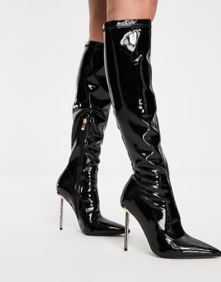 Simmi Shoes Simmi London Demi Knee Boots With Diamante Stiletto Heel In ...