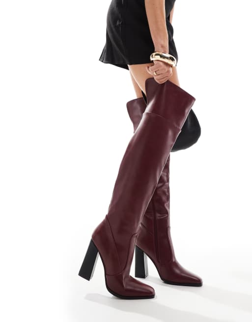 Simmi London Diego Over the Knee Boot in Burgundy ASOS