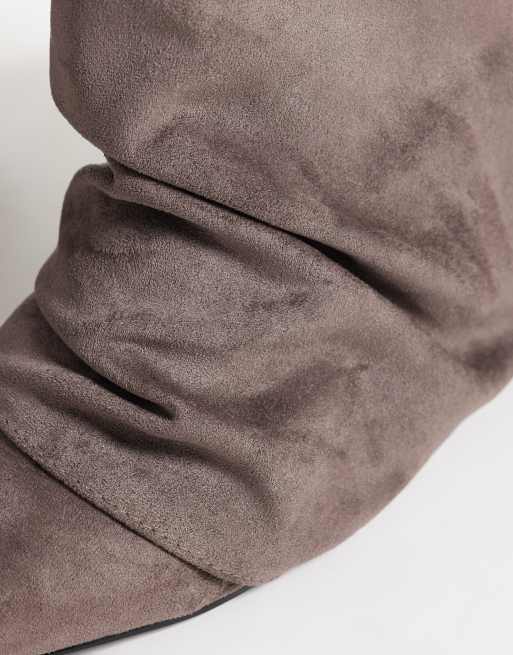 Simmi London Dixee fold-over ruched ankle boots in gray suedette, 4 of 4