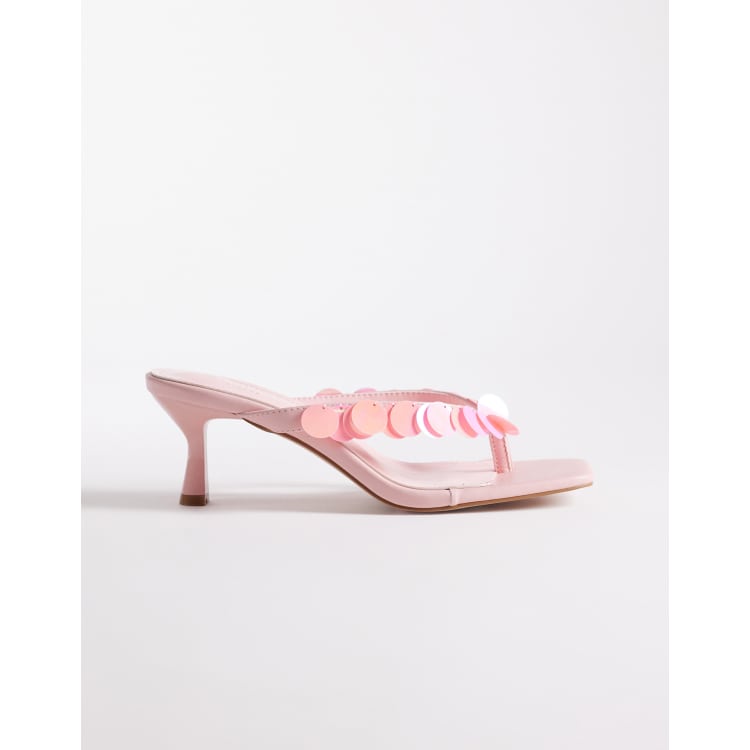 Simmi London Dixy kitten heel flip flop sandals with sequins in