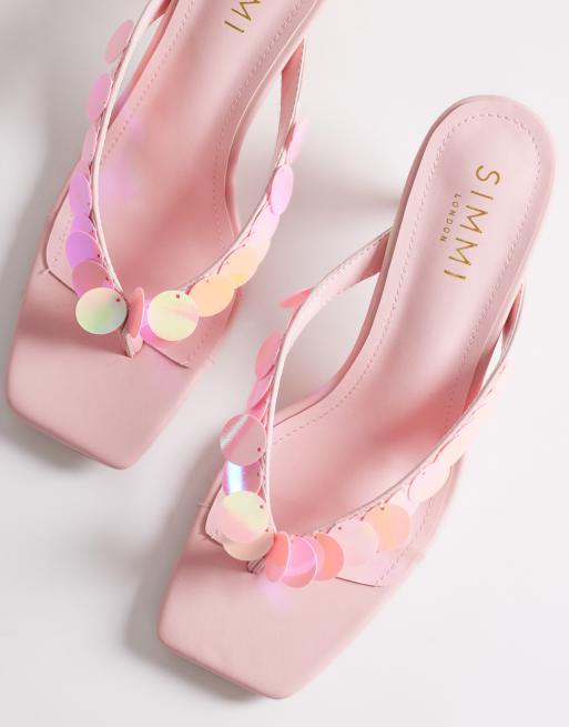 Simmi London - Dixy - Sandali infradito rosa con tacchetti a spillo e paillettes, 2 di 4