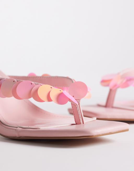Simmi London - Dixy - Sandali infradito rosa con tacchetti a spillo e paillettes, 4 di 4