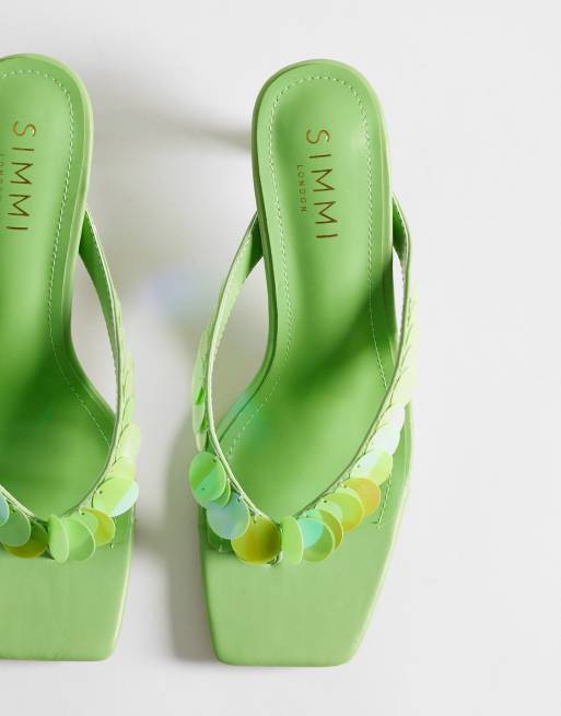 Simmi London - Dixy - Sandali infradito verdi con tacchetti a spillo e paillettes, 2 di 4