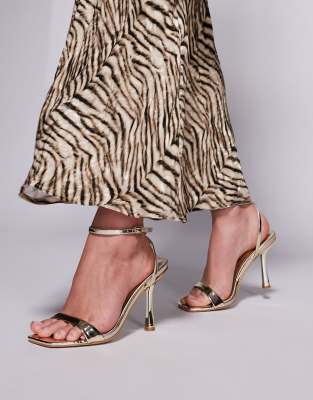 Simmi London Dola Wide Fit strappy mid heeled sandals in gold