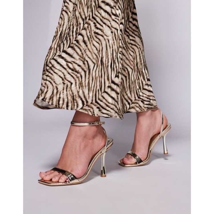 NINE WEST Reida Sandali Con Tacco Donna - Gold Shimmer Leopard 710, Punta Aperta, Tacco 10 Cm, Taglia 38 - 2