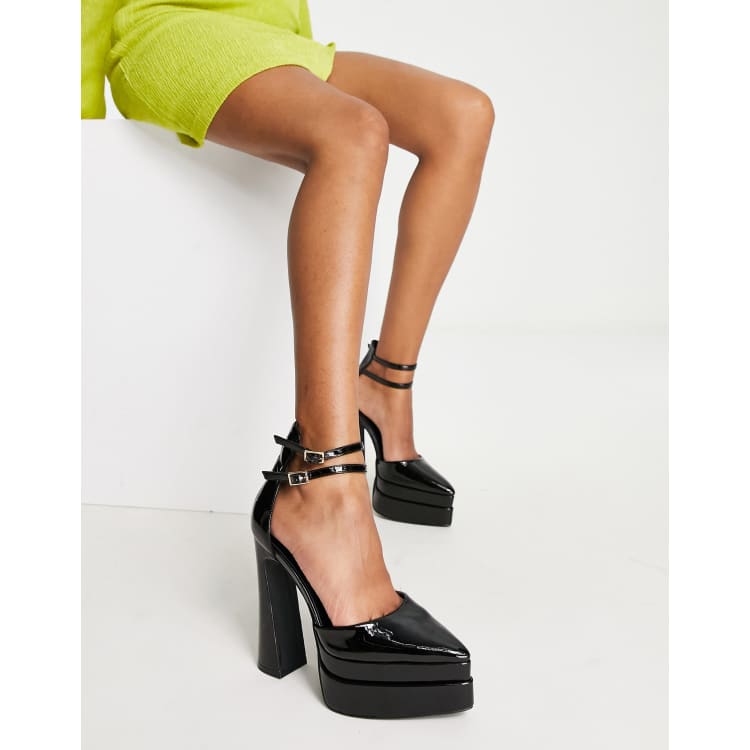 Simmi London double stiletto heels with pointed toe in black patent | ASOS