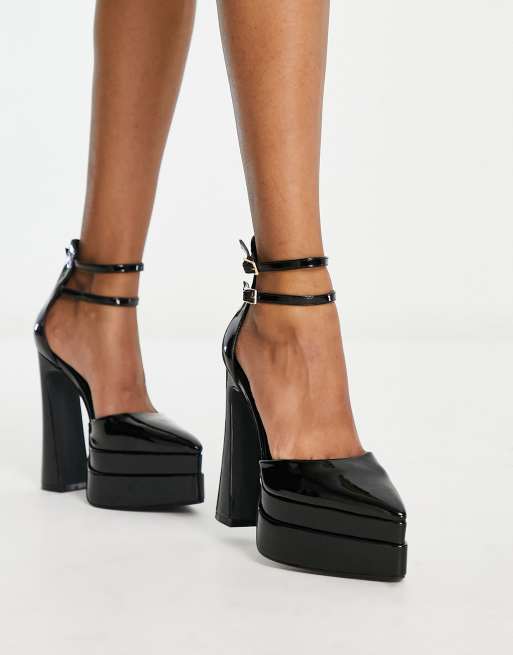 Black leather platform store pumps