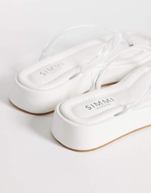 Simmi London – Drew – Vita flip flops med flatform-sula, 4 av 4
